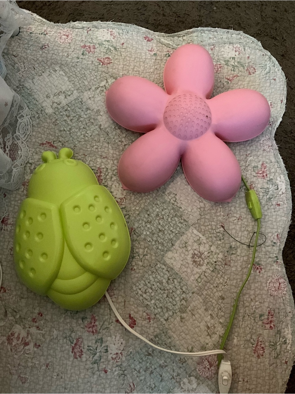 IKEA Pink Flower & Lime Green Ladybug Kids Bath Night Lights